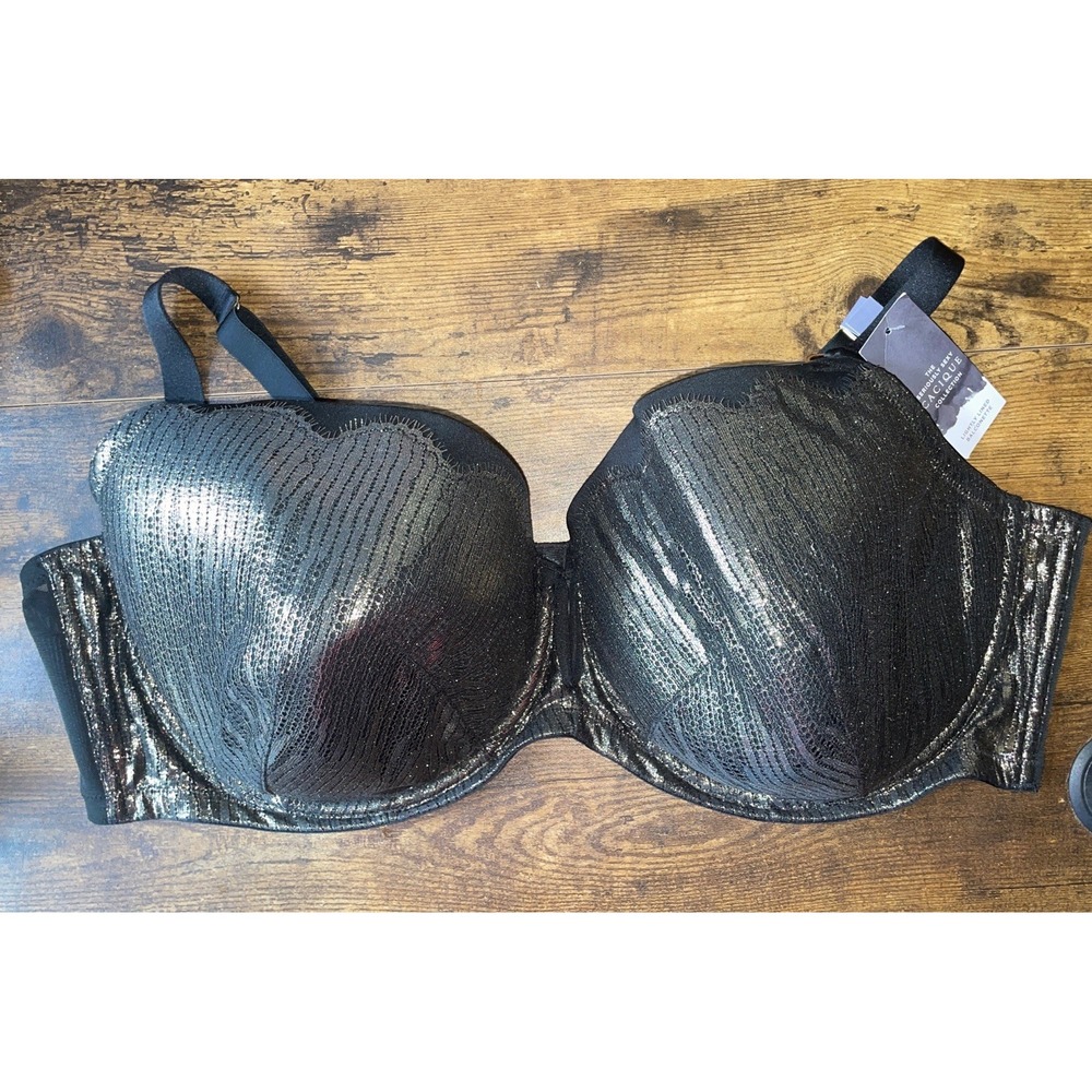 NWT Cacique Womens 50DDD Lightly Lined Balconette Bra Black Gold Seriously Sexy